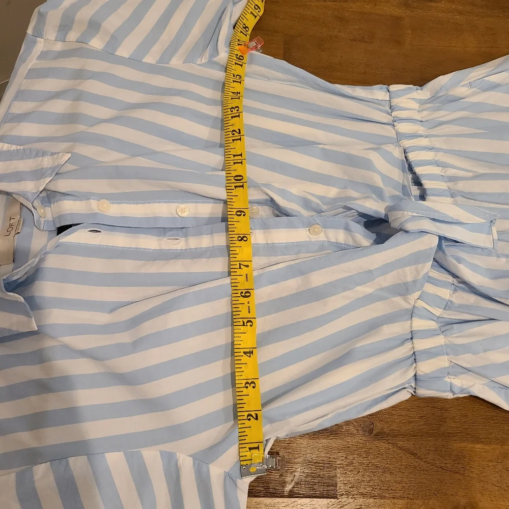 Loft Blue And White Stripe Tie Peek A Boo Front Button Cotton Maxi Shirt Dress - Picture 7 of 9